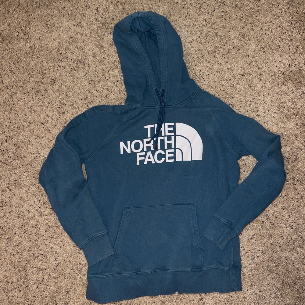 teal blue north face hoodie size small